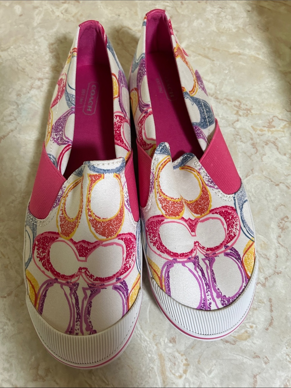 Coach Multicolor Signature Slip-On Sneakers with Pink Accents